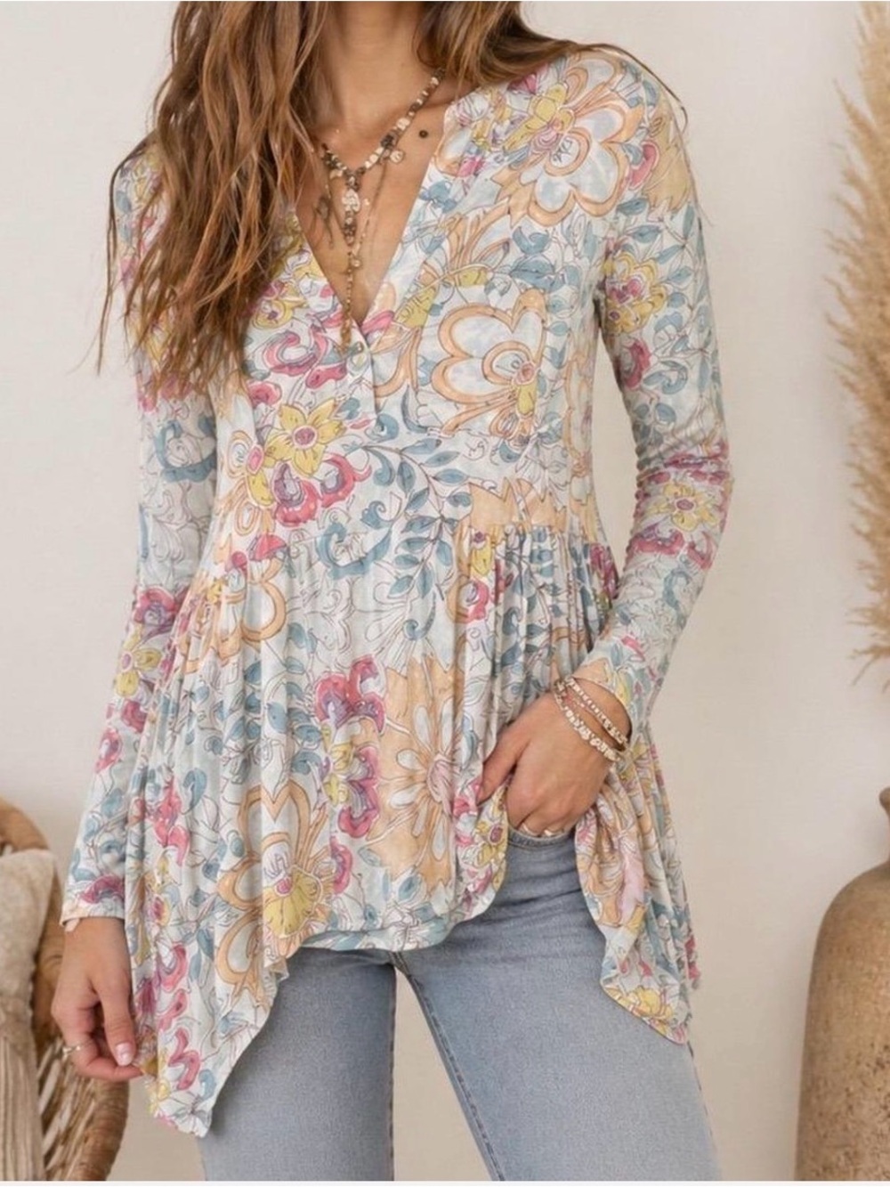 Maeve Floral V-Neck Peasant Blouse in Cream, Yellow, Pink, Blue